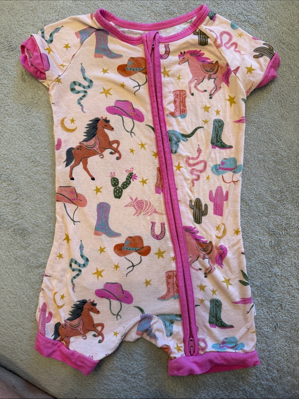 Little Sleepies Pink Cowboy Print Short-Sleeve One-Piece